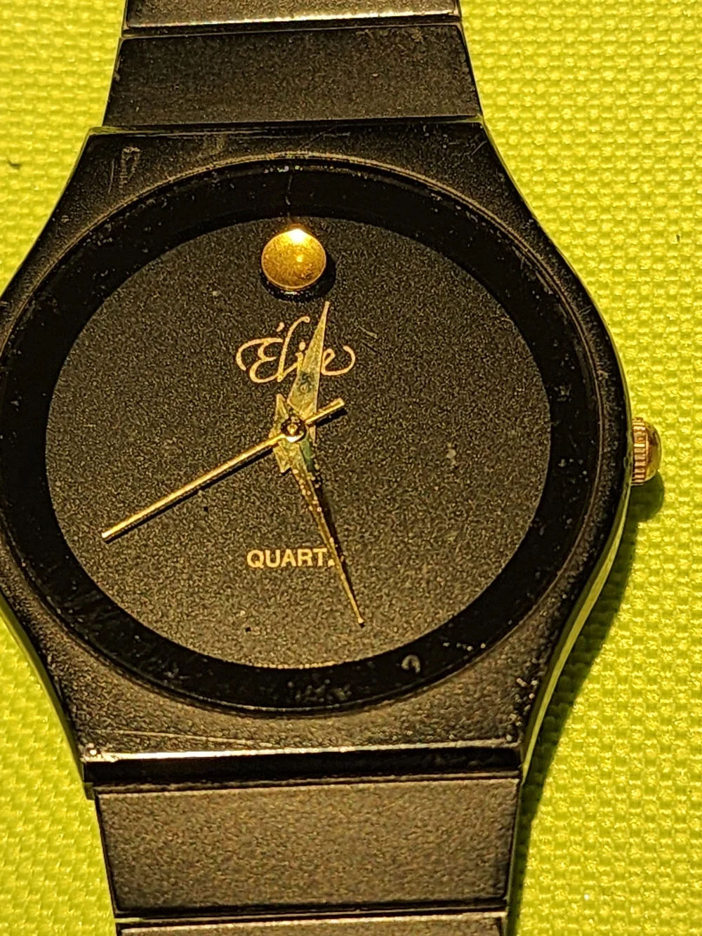 Vintage Elite Black Matte Watch Minimalist Dial Gold Tone Hands Movado Museum